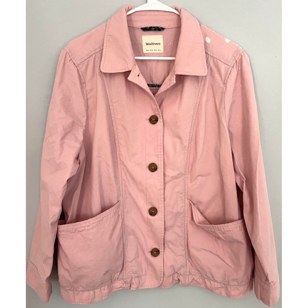 WoolOvers Jacket Women XL Button Front Utility Pocket Workwear Bleach Spot Flaw?